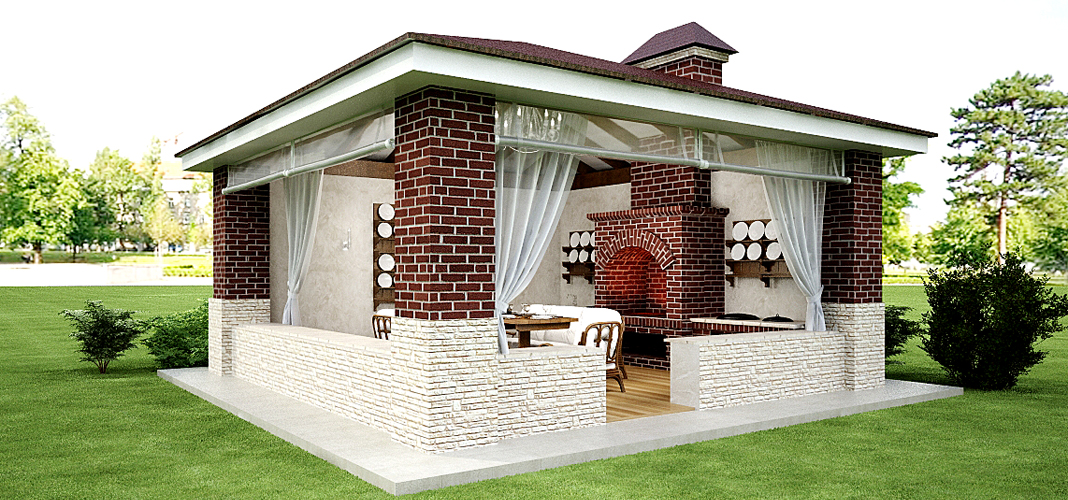 Летняя кухня на даче с барбекю мангалом фото проекты