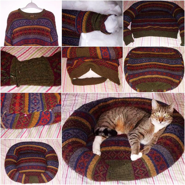 Лежанка для кота своими руками из свитера пошаговое