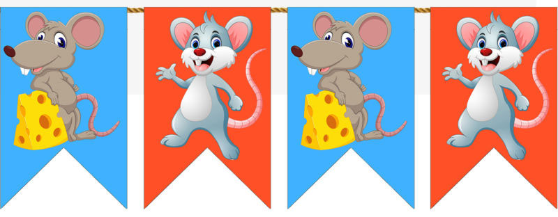 Шаблон флажков с мышатами для гирлянды
