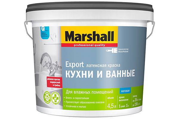 Краски MARSHALL, особенно линии для профессионалов, отличаются великолепной адгезией, устойчивостью к механическим повреждениям и суперэкономичным расходом – в среднем 1 литр на 12 кв. метров